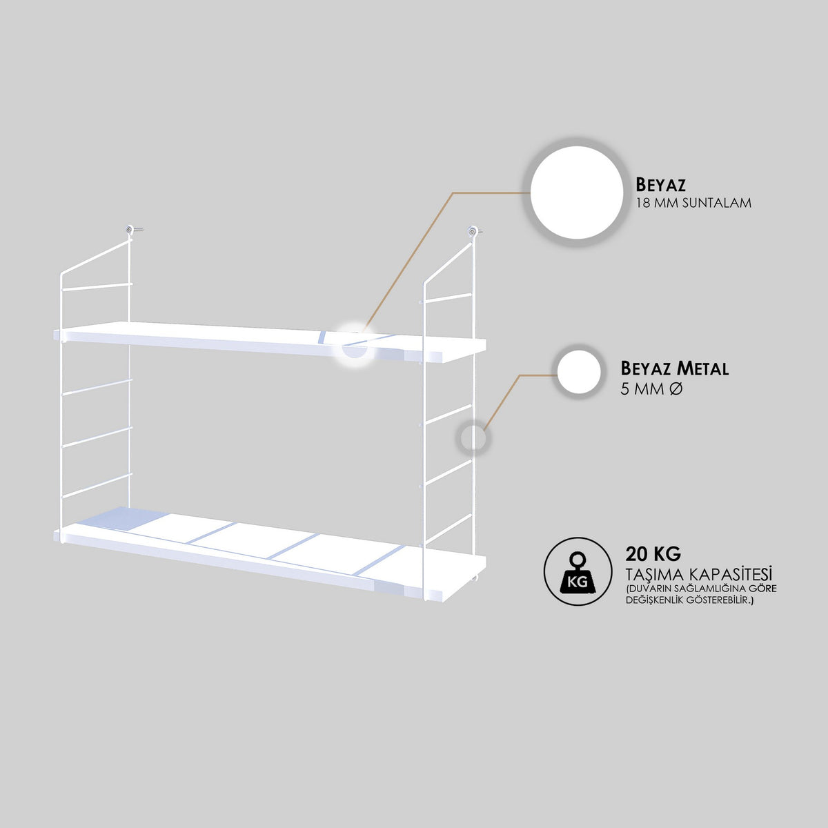 Armoni 2'li Wandregal - Weiss in Weiss präsentiert im Onlineshop von KAQTU Design AG. Wandregal ist von Hanah Home