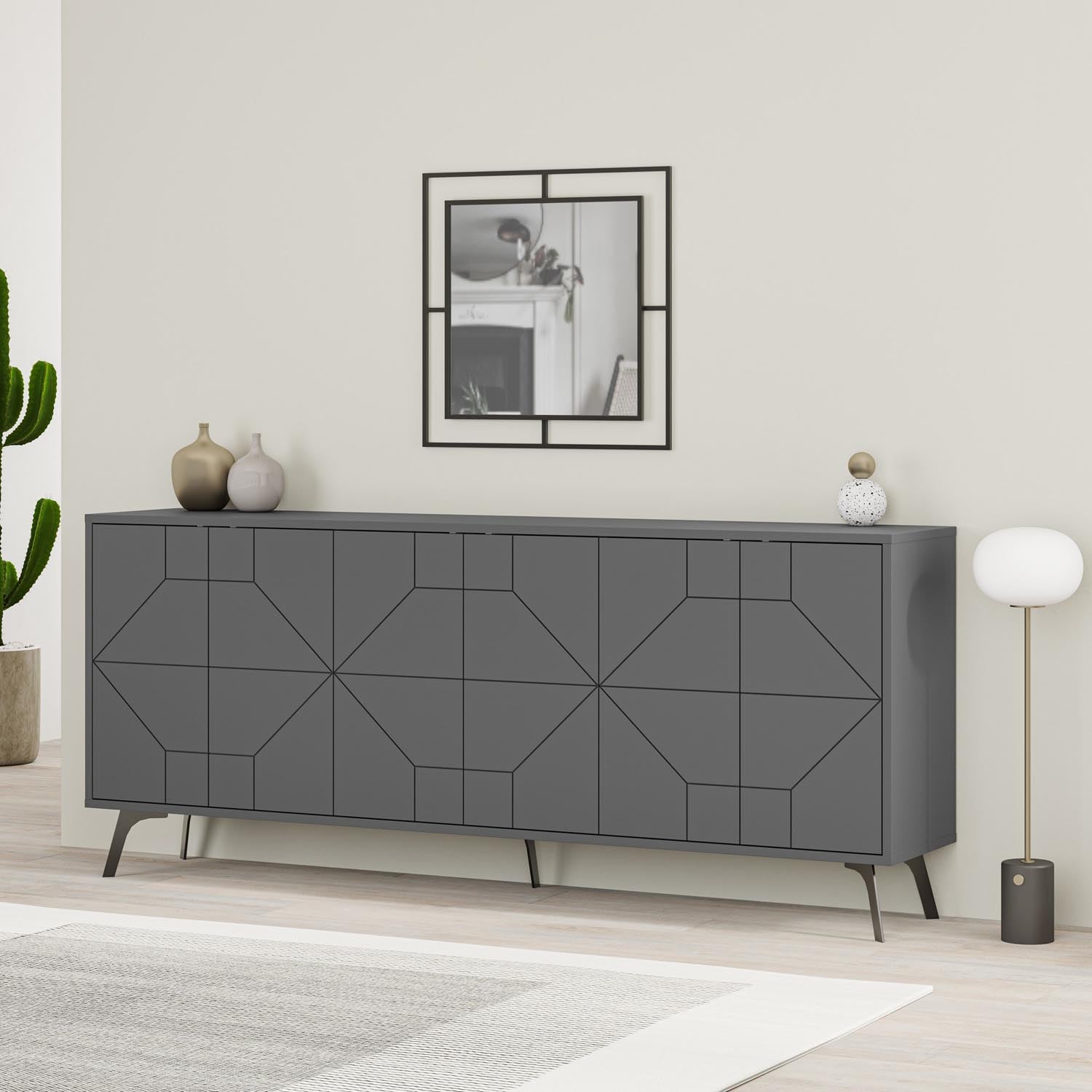 Entdecken Sie das elegante Dune - Anthracite Sideboard von Hanah Home. Modernes Design, praktische Stauraumlösungen und hochwertige Materialien für Ihr Wohnzimmer.