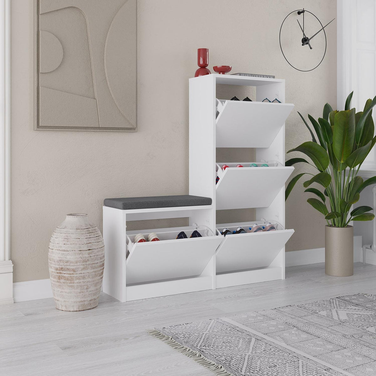 Dude Schuhschrank - Weiss in Weiss präsentiert im Onlineshop von KAQTU Design AG. Schuhbank ist von Hanah Home