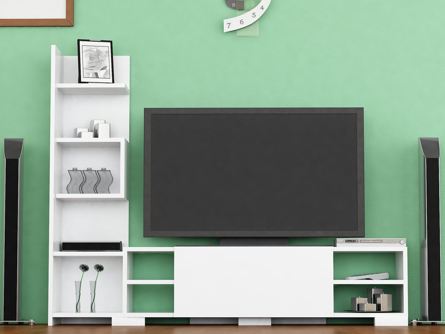 Gestalten Sie Ihr Wohnzimmer modern und elegant mit dem TV-Möbel Pera in Weiß von Hanah Home. Viel Stauraum und stilvolles Design vereint!
