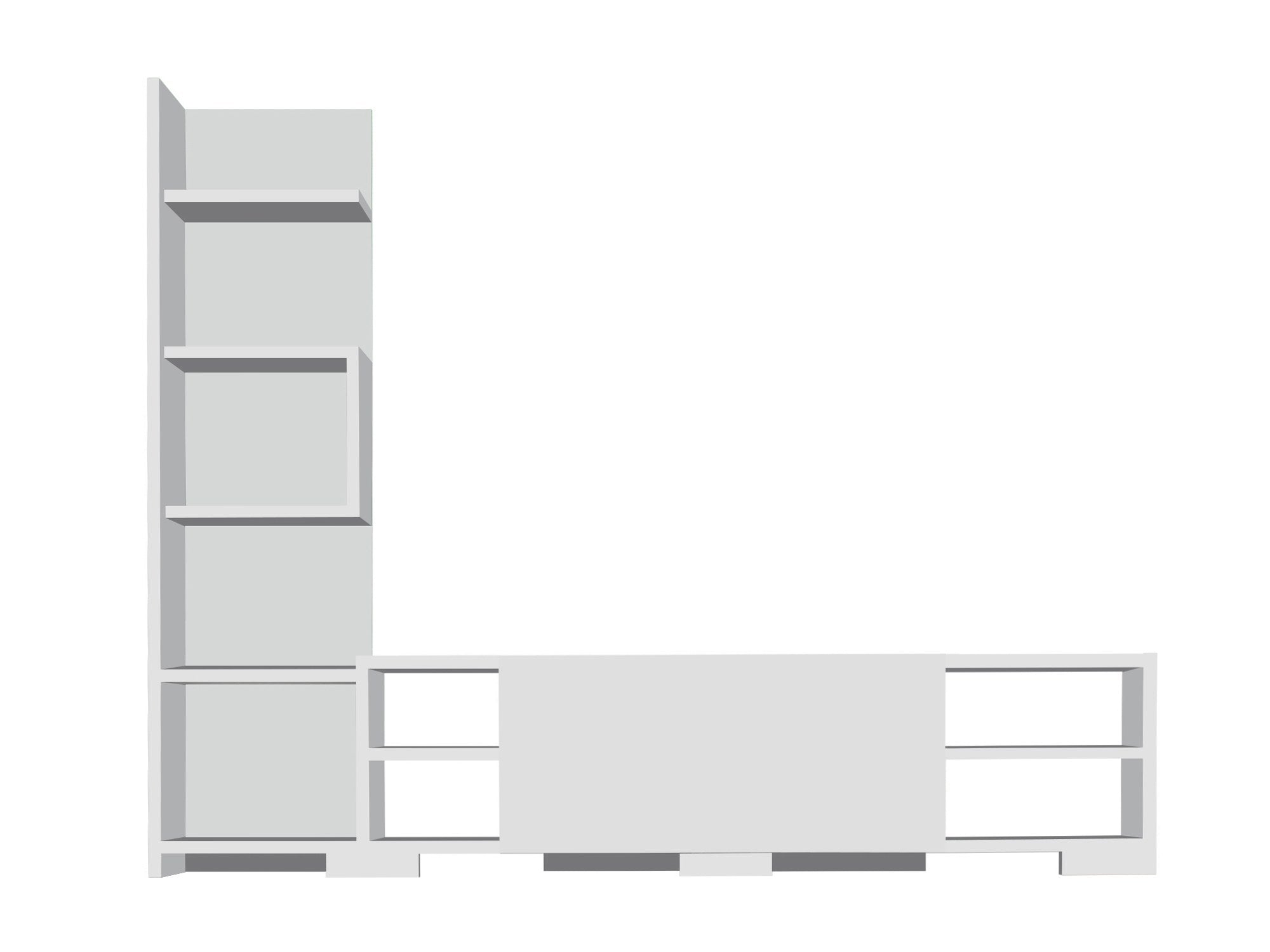 Gestalten Sie Ihr Wohnzimmer stilvoll mit dem weißen TV-Möbel Pera von Hanah Home. Elegantes Design, viel Stauraum und praktische Wandmontage!