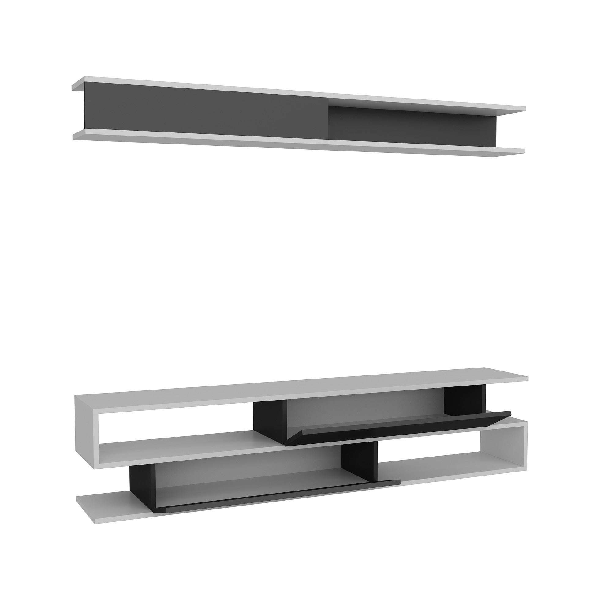 Verleihen Sie Ihrem Wohnraum mit dem Sims TV-Möbel in Weiß-Schwarz von Hanah Home einen modernen Akzent – stilvoll, praktisch und skandinavisch inspiriert.