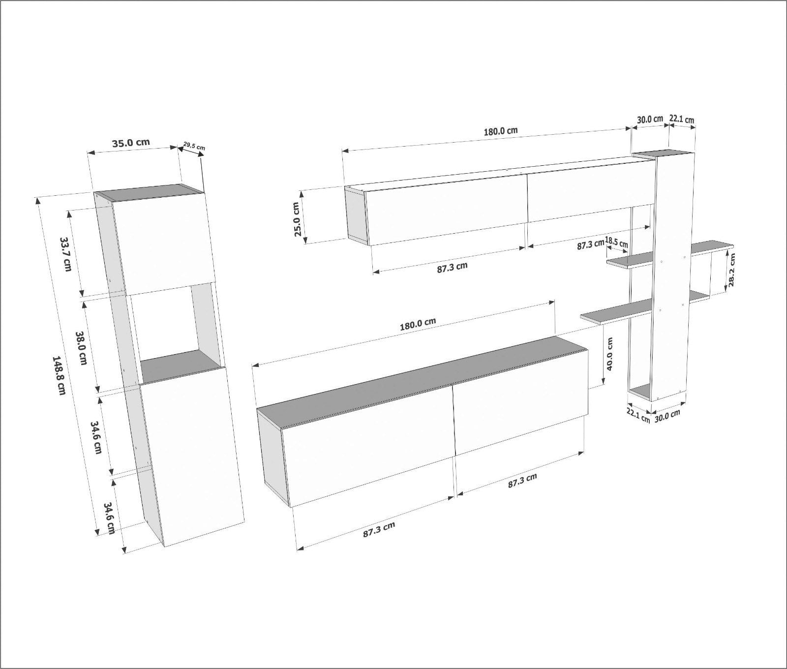 Verleihen Sie Ihrem Wohnzimmer mit dem eleganten Maxi TV-Möbel in Weiß von Hanah Home einen modernen Touch. Funktionalität trifft skandinavische Ästhetik!