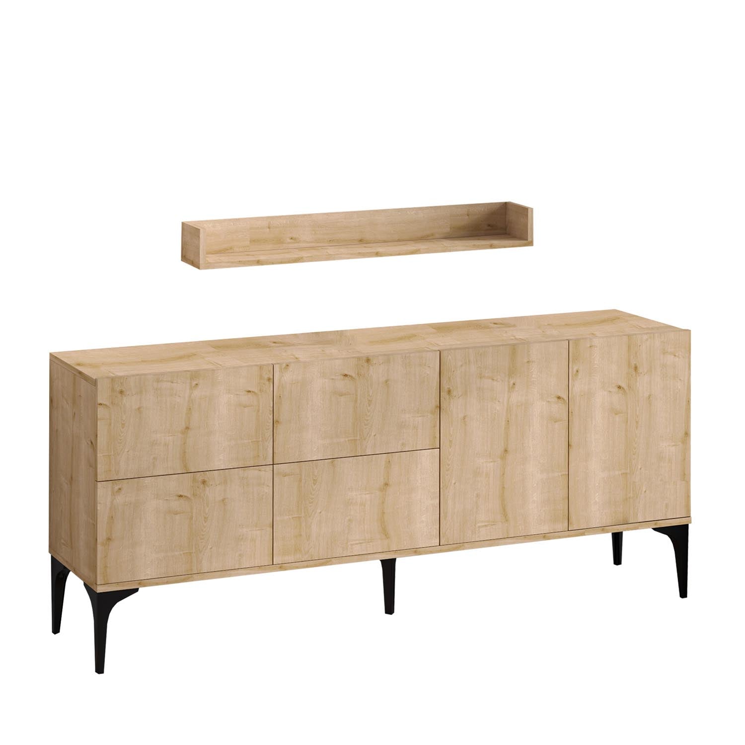 Erleben Sie das Stella High-Sideboard in Saphir-Eiche von Hanah Home – ein stilvolles Möbelstück, das Eleganz und praktischen Stauraum perfekt kombiniert.