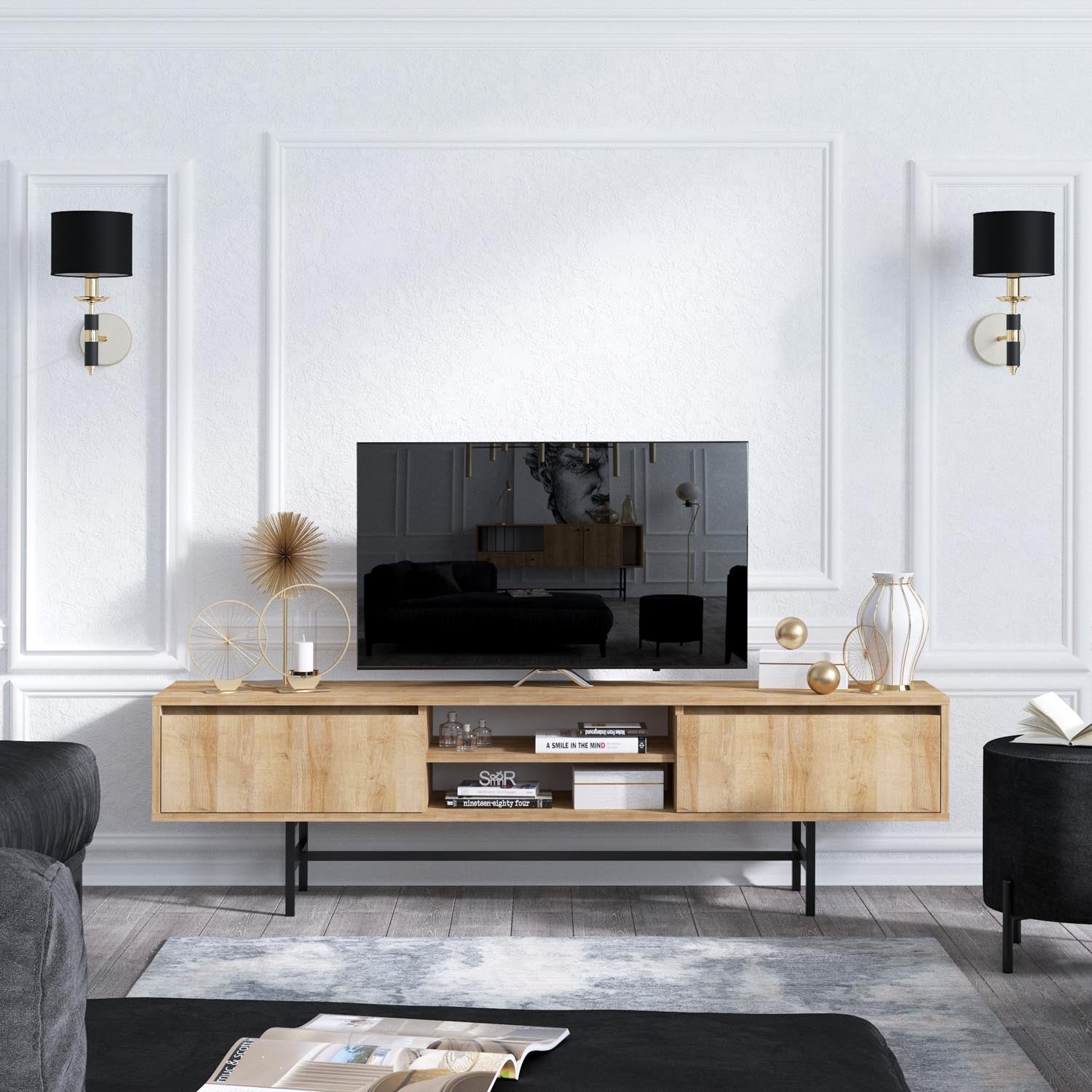 Entdecken Sie das Matias Sideboard in Eiche Schwarz von Hanah Home – stilvolles Design trifft auf praktische Funktionalität für Ihr Zuhause.