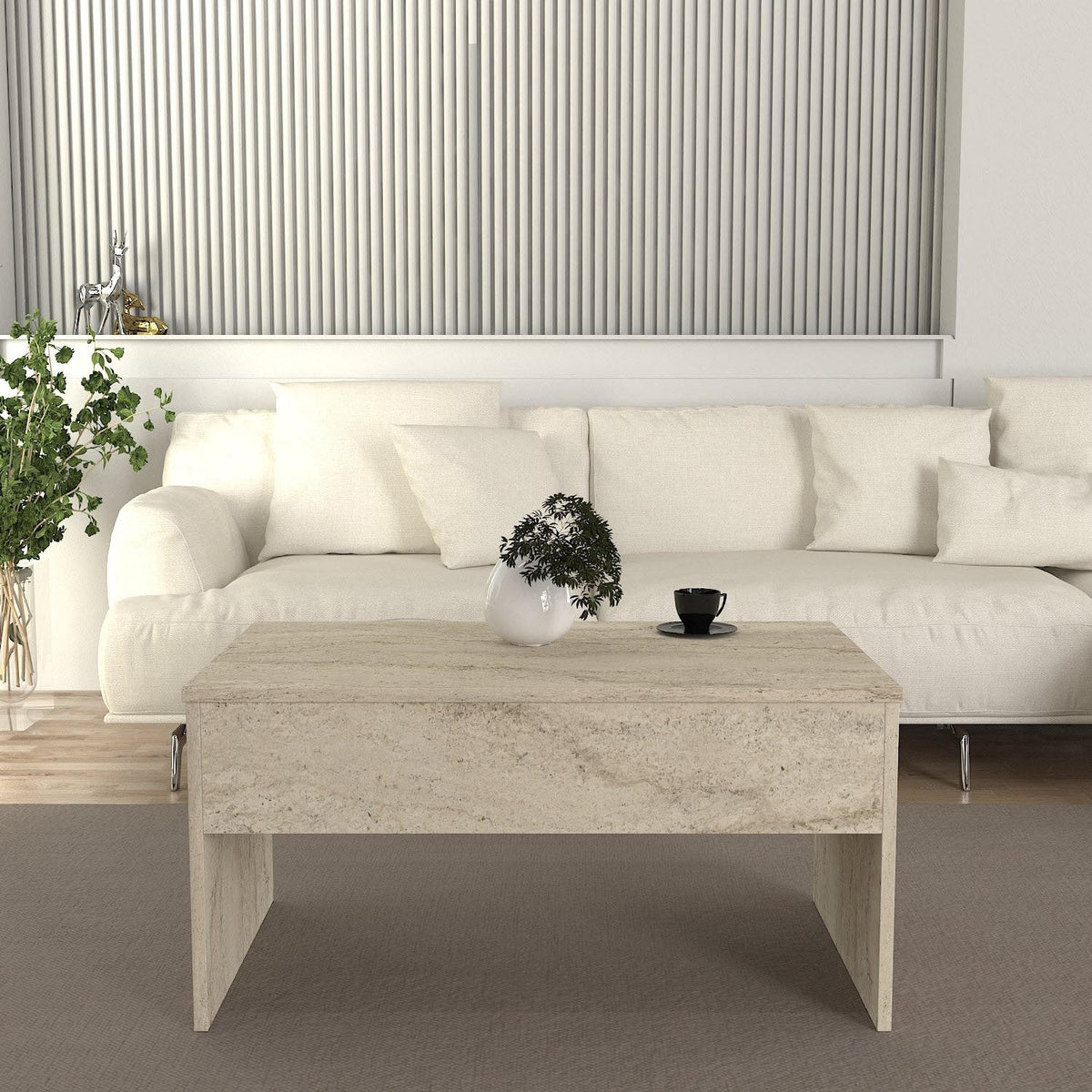 Akilli Sofatisch - Travertin in Travertin präsentiert im Onlineshop von KAQTU Design AG. Couchtisch ist von Hanah Home