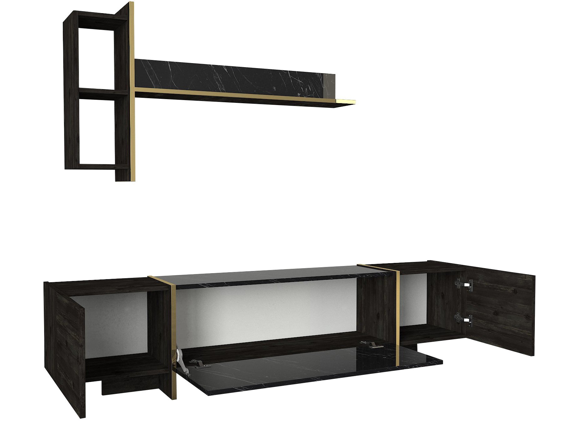 Veyron - Black, Gold in Schwarz Gold präsentiert im Onlineshop von KAQTU Design AG. TV-Möbel ist von Hanah Home