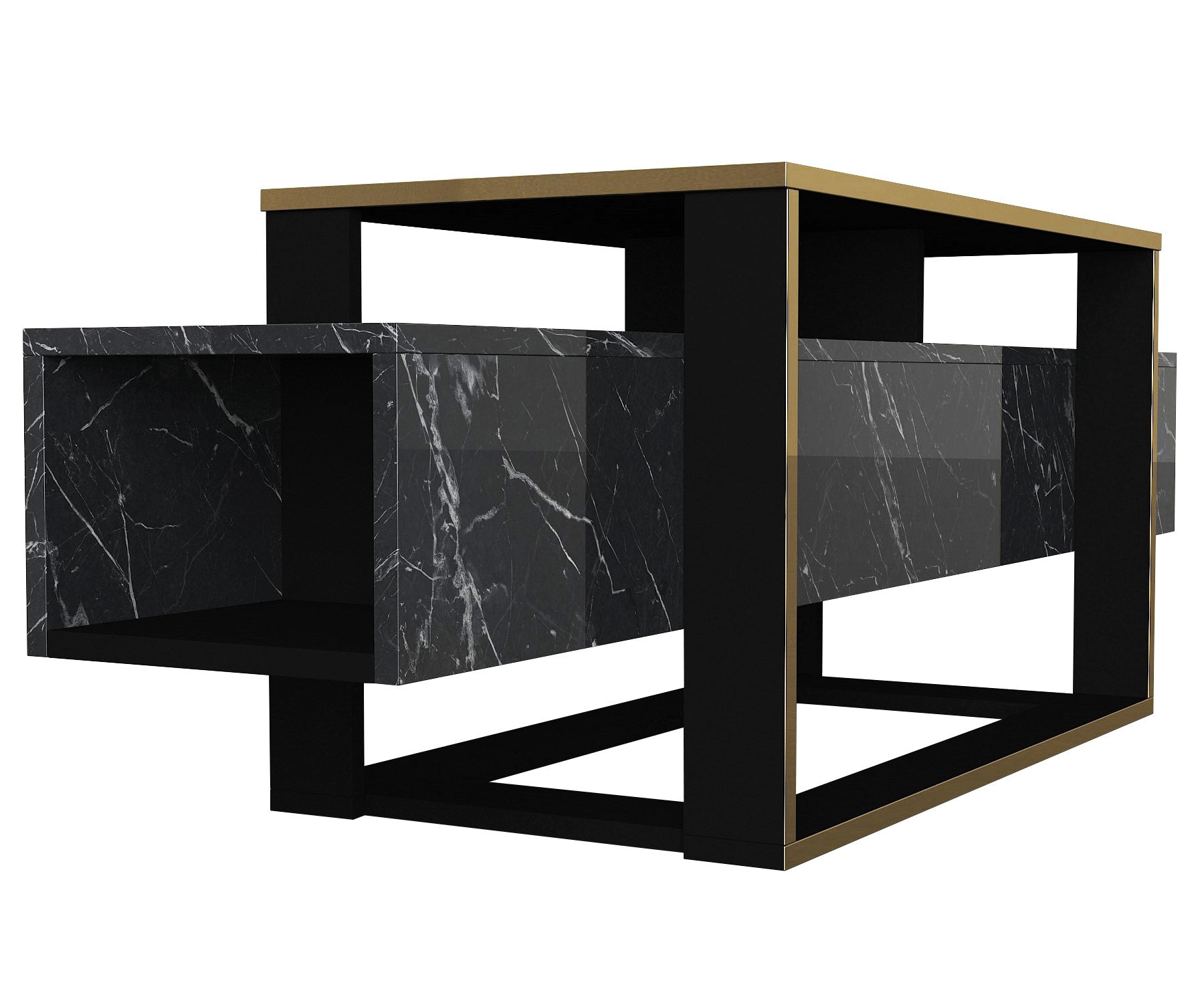Entdecken Sie das Bianco Sideboard von Hanah Home: Ein stilvolles Möbelstück in edlem Schwarz und Gold, das Luxus und Funktionalität vereint.