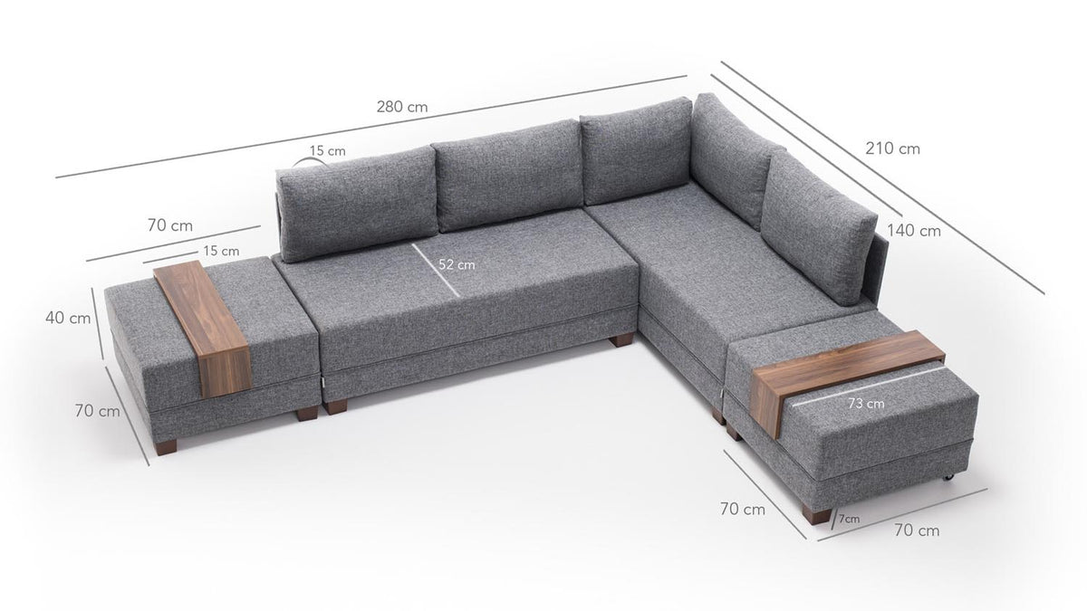 Fly Corner Sofa Bed Right Bettsofa - Grau in Grau präsentiert im Onlineshop von KAQTU Design AG. Bettsofa rechts ist von Atelier Del Sofa