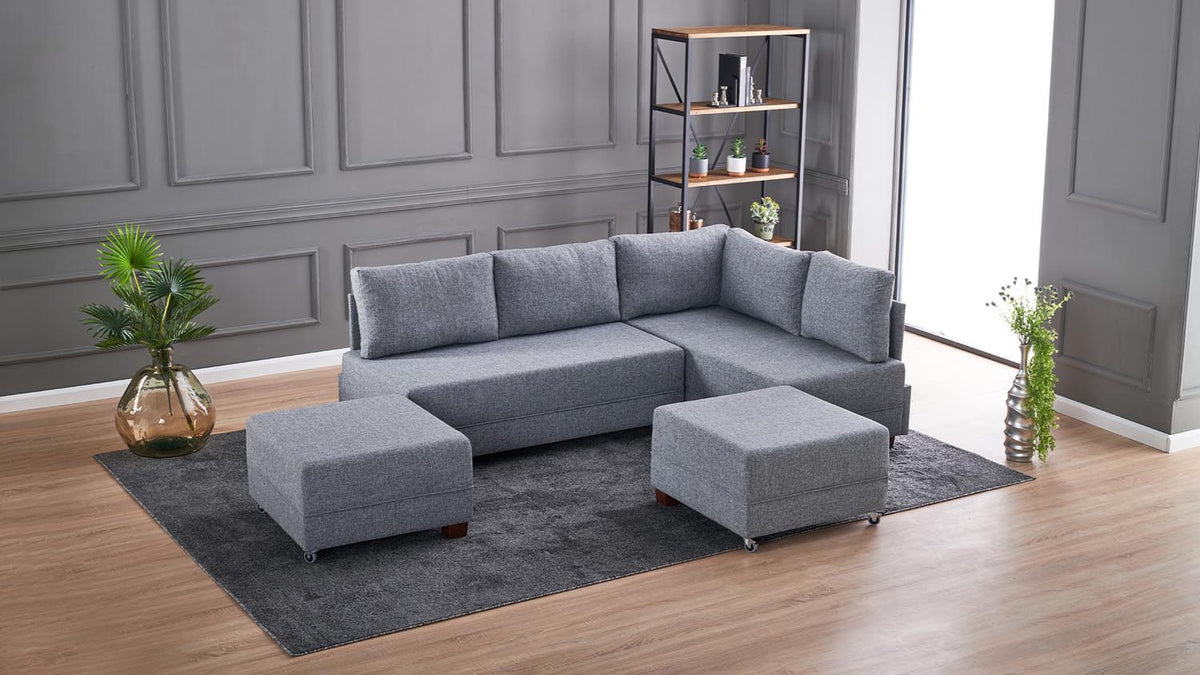 Fly Corner Sofa Bed Right Bettsofa - Grau in Grau präsentiert im Onlineshop von KAQTU Design AG. Bettsofa rechts ist von Atelier Del Sofa
