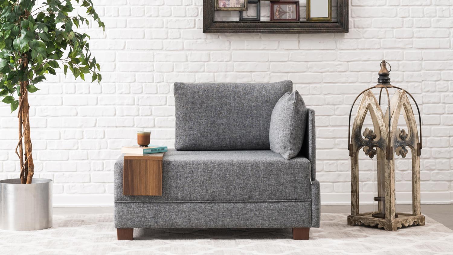 Genießen Sie den Fly Armchair Right in stilvollem Grau von Atelier Del Sofa – ein modulares 1-Sitz-Sofa, das höchsten Komfort und modernes Design bietet.