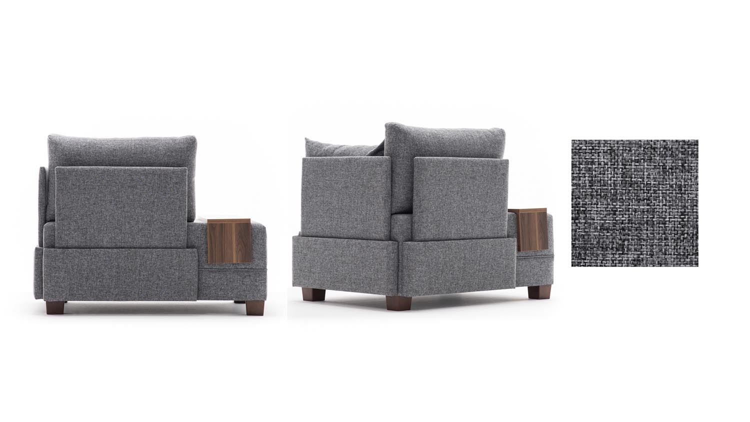 Genießen Sie den Fly Armchair Right in stilvollem Grau von Atelier Del Sofa – das perfekte 1-Sitz-Sofa für eleganten Komfort und moderne Wohnräume.