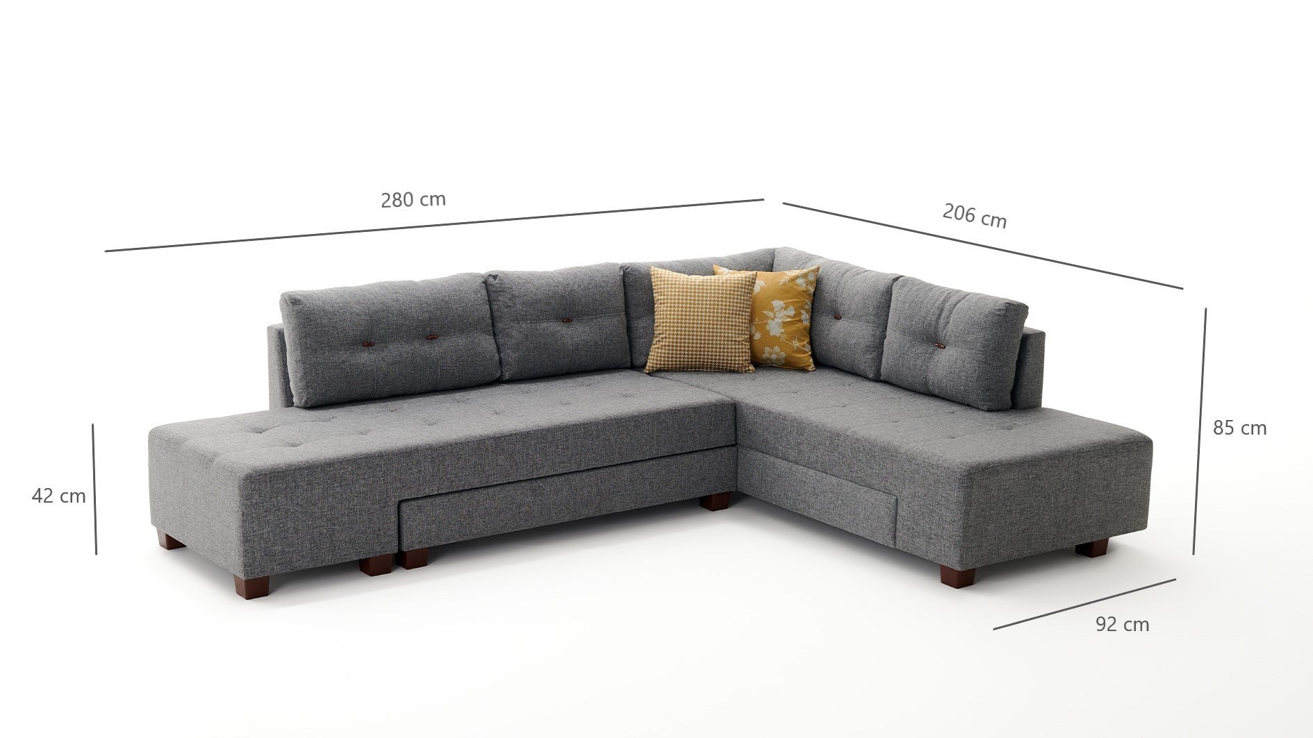 Entdecken Sie das elegante Manama Ecksofa-Bett in Grau von Atelier Del Sofa – der perfekte Mix aus modernem Design, Komfort und Funktionalität für Ihr Zuhause!