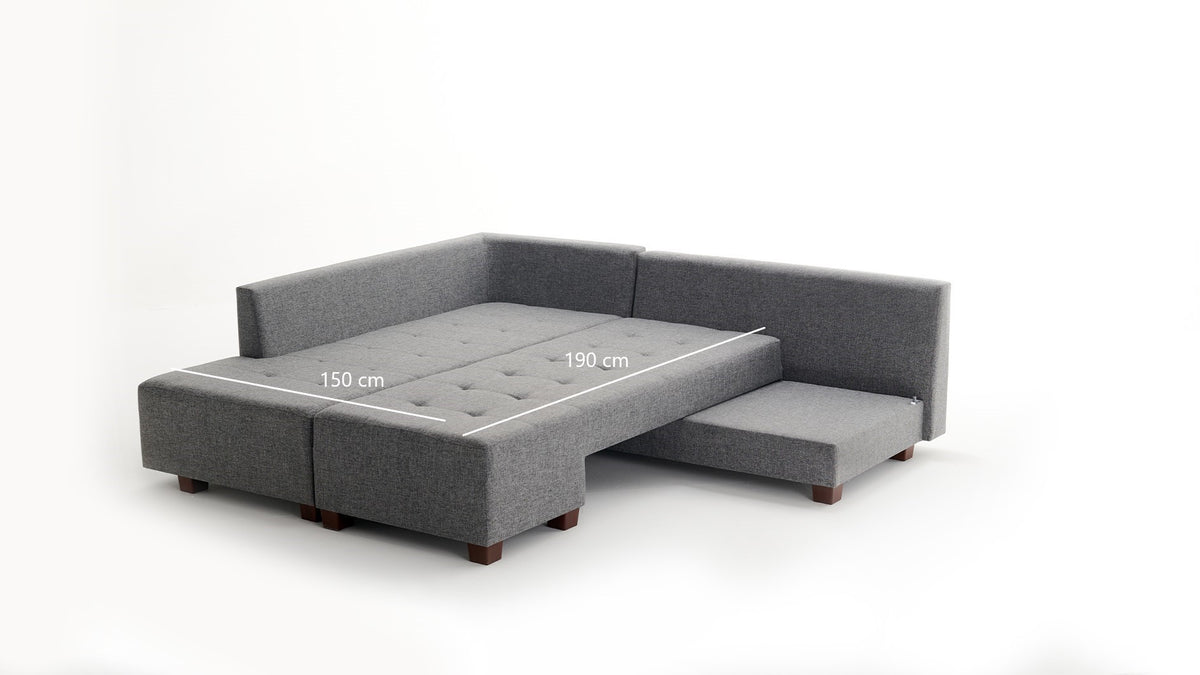 Manama Corner Sofa Bed Left Bettsofa - Grau in Grau präsentiert im Onlineshop von KAQTU Design AG. Bettsofa links ist von Atelier Del Sofa