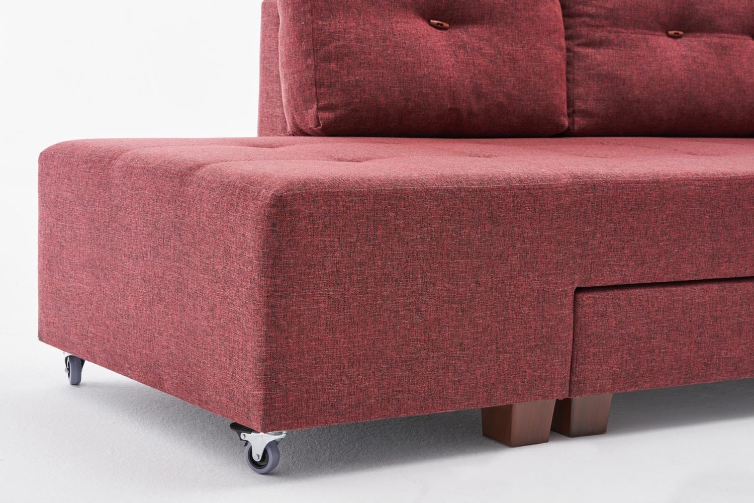 Erleben Sie das elegante Manama Ecksofa-Bett in Karmesinrot von Atelier Del Sofa – ein stilvolles Möbelstück, das Komfort und Funktionalität vereint.