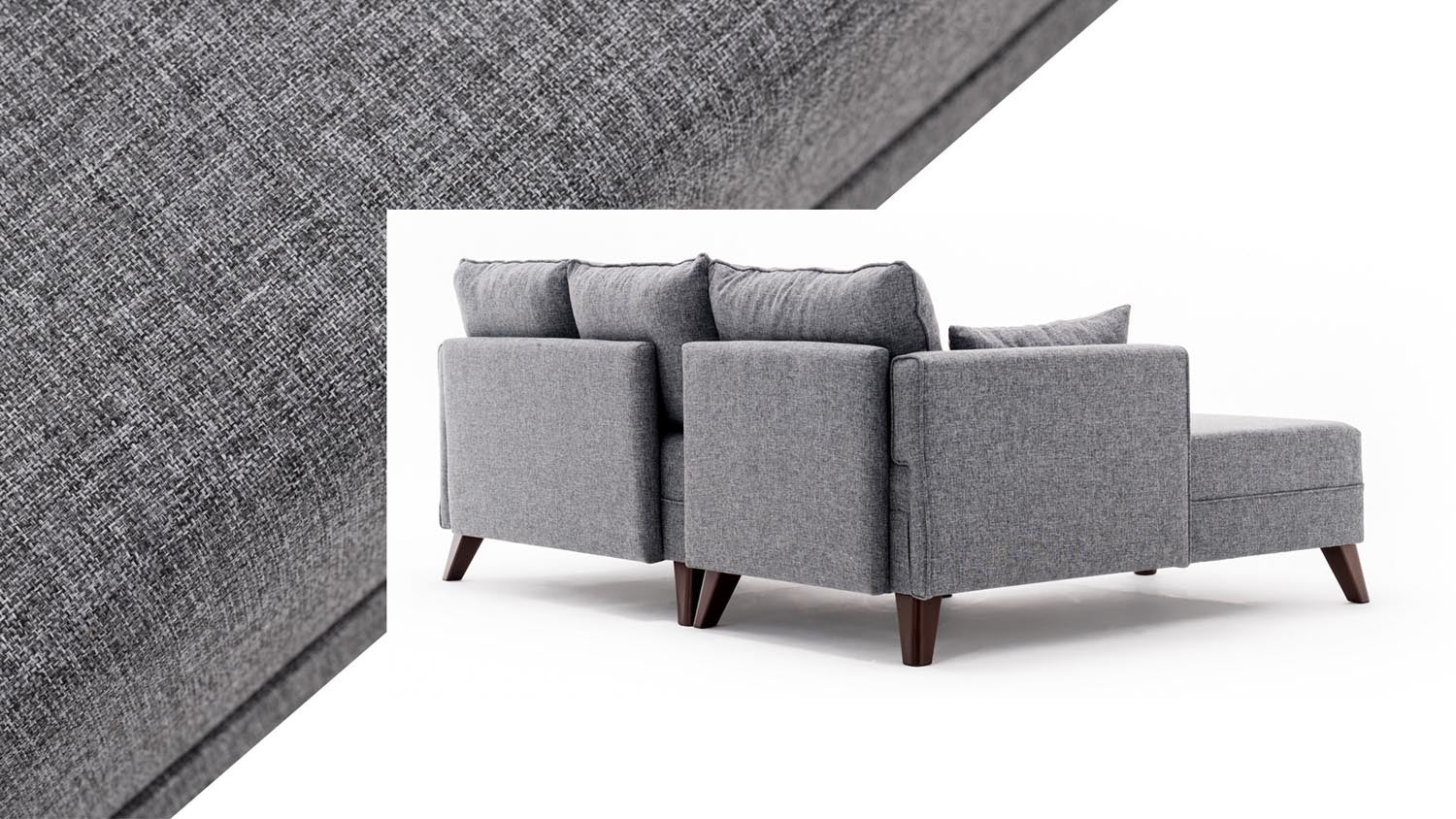 Entdecken Sie das Bella Corner Sofa Left 2 Bettsofa in modernem Grau – ideal für kleine Räume, vereint elegantes Design mit hohem Komfort und praktischer Funktionalität.