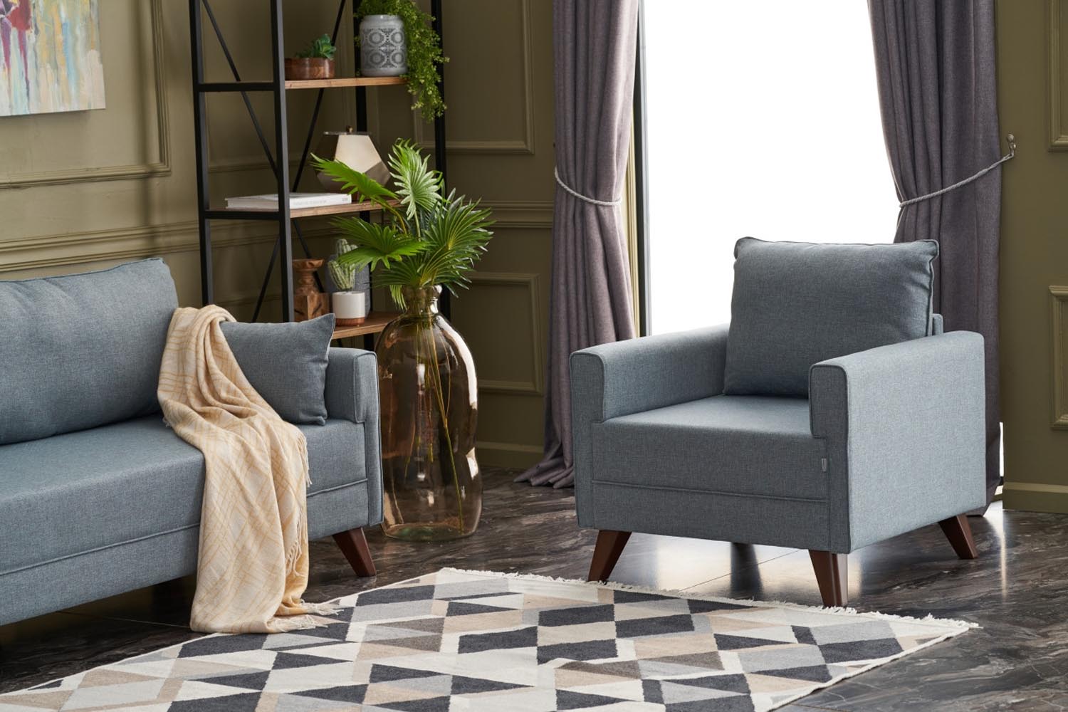 Verleihen Sie Ihrem Raum mit dem Bella Soft Tekli Koltuk in Blau einen Hauch von Stil und Komfort. Ideal für moderne Wohnkonzepte!