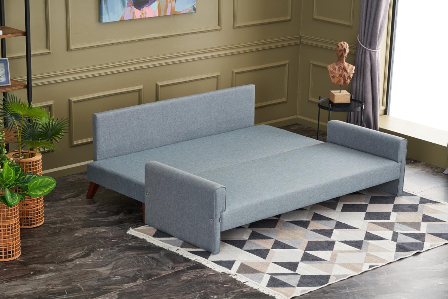 Erleben Sie das Bella Soft Yataklı Üçlü Koltuk Bettsofa in Blau von Atelier Del Sofa – ein elegantes Schlafsofa, das Komfort und Stil vereint.