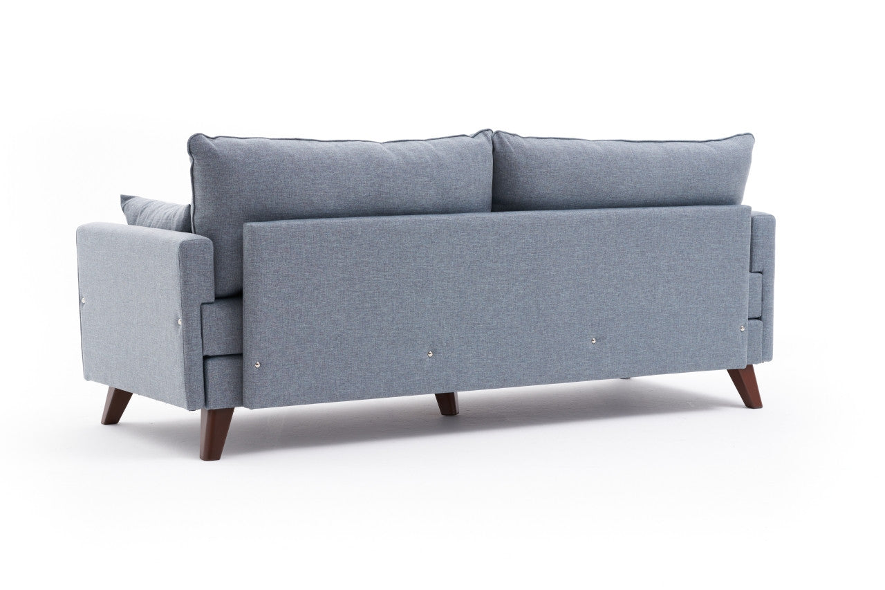 Erleben Sie das Bella Soft Yataklı Üçlü Koltuk Bettsofa in stilvollem Blau – ein modernes 3-Sitzer Sofa, das Komfort und Funktionalität vereint.