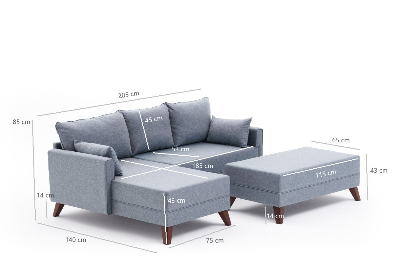 Verleihen Sie Ihrem Wohnraum mit dem blauen Ecksofa-Bett Bella Soft Mini Köşe Right von Atelier Del Sofa einen Hauch von Eleganz und Komfort.