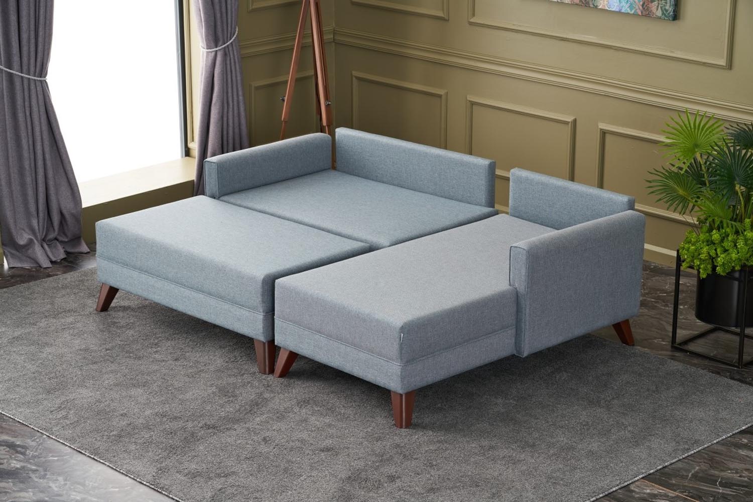 Entdecken Sie das stilvolle Ecksofa-Bett Bella Soft Mini Köşe Right in Blau von Atelier Del Sofa – die perfekte Kombination aus Funktionalität und modernem Design.