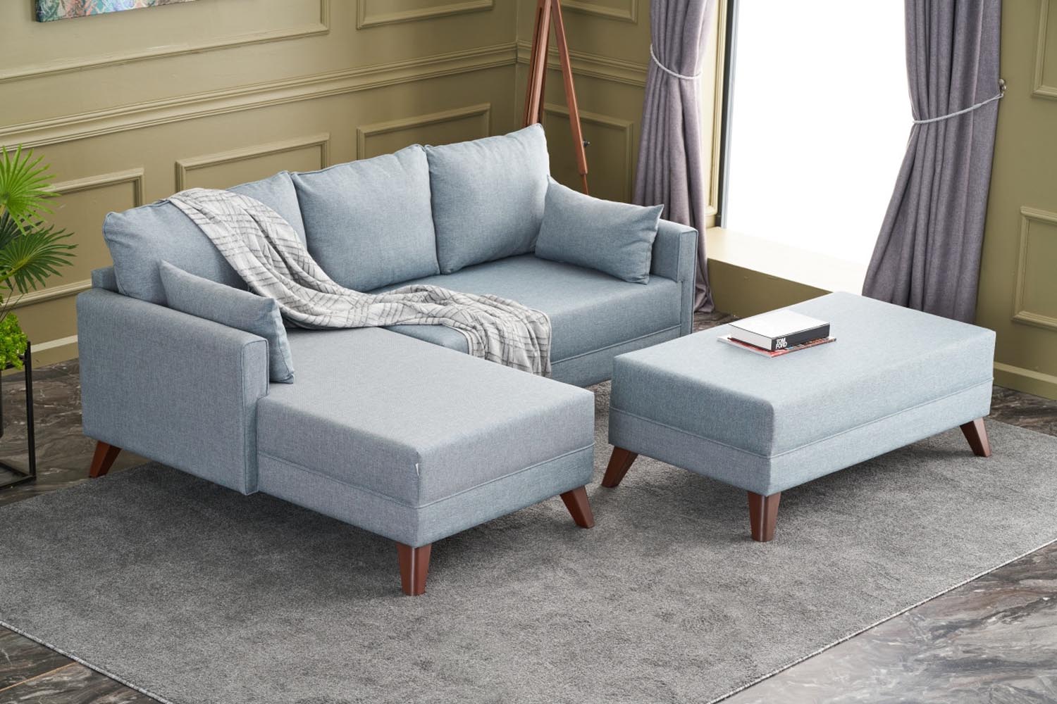 Erleben Sie das Bella Soft Mini Köşe Left Bettsofa in Blau – eine harmonische Verbindung von modernem Design, Komfort und praktischer Vielseitigkeit für Ihr Zuhause!