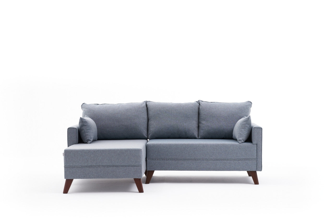 Erleben Sie das Bella Soft Mini Köşe Left Bettsofa in elegantem Blau – stilvoll, bequem und vielseitig für jeden Raum!