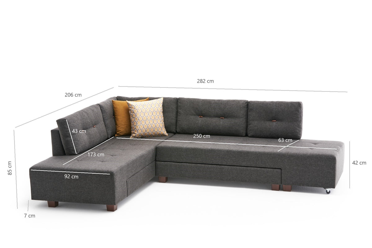 Manama Corner Sofa Bed Left Bettsofa - Anthrazit in Anthrazit präsentiert im Onlineshop von KAQTU Design AG. Bettsofa links ist von Atelier Del Sofa