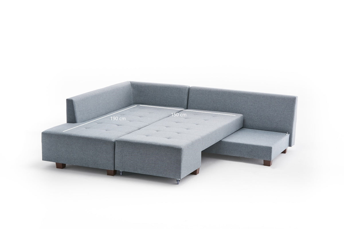 Manama Corner Sofa Bed Left Bettsofa - Helles Blau in Helles Blau präsentiert im Onlineshop von KAQTU Design AG. Bettsofa links ist von Atelier Del Sofa