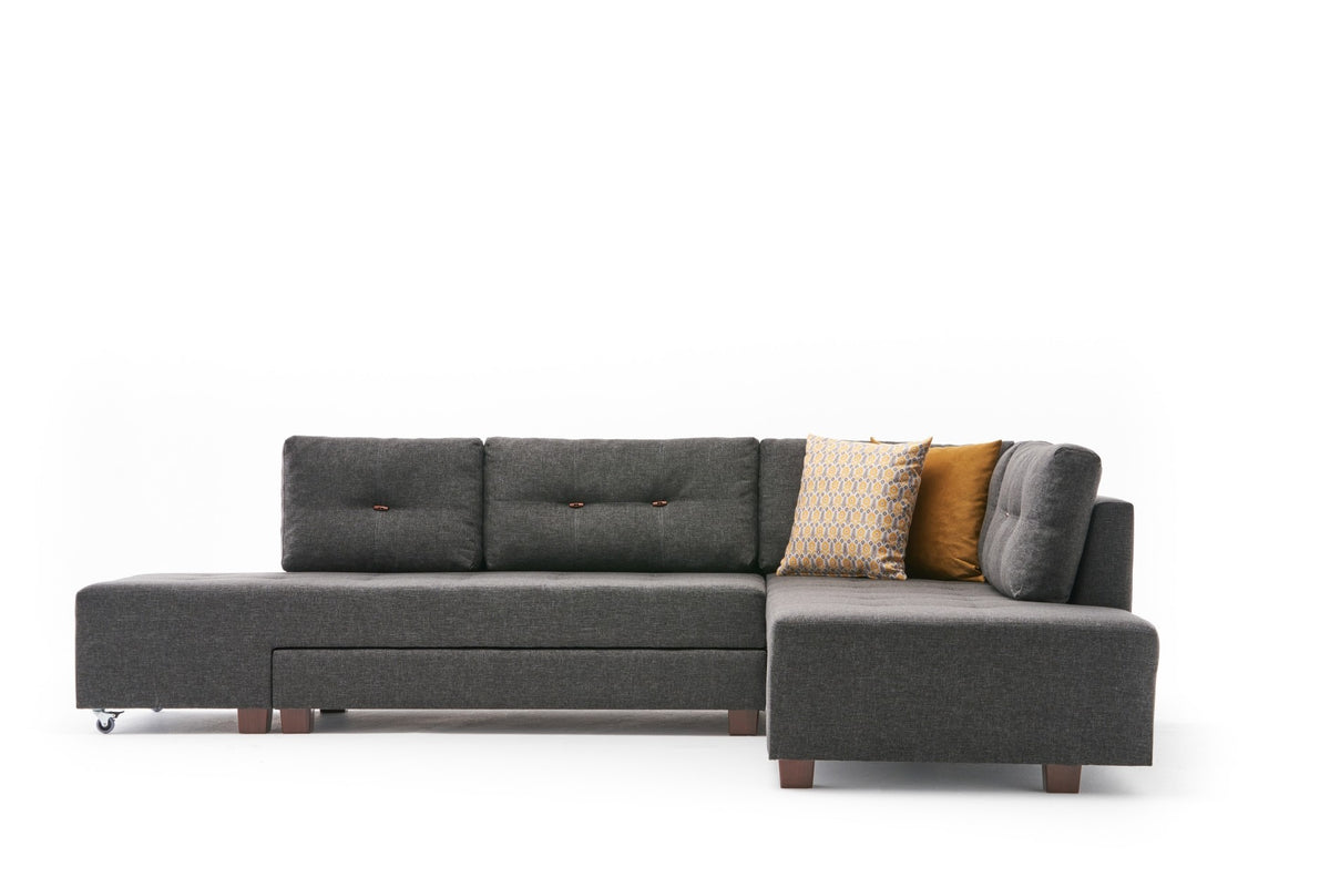 Manama Corner Sofa Bed Right Bettsofa - Anthrazit in Anthrazit präsentiert im Onlineshop von KAQTU Design AG. Bettsofa rechts ist von Atelier Del Sofa
