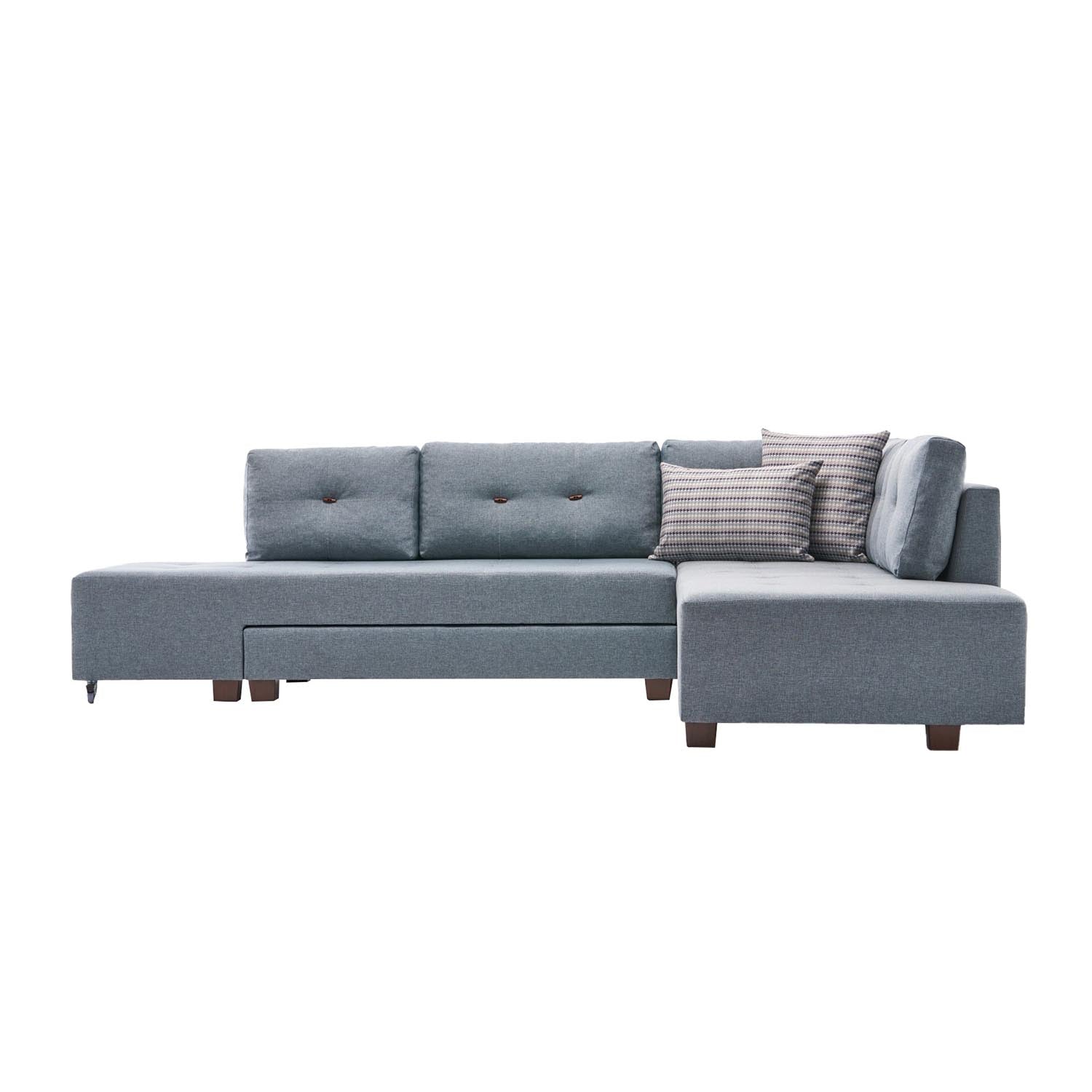 Genießen Sie das elegante Manama Ecksofa-Bett in sanftem Blau von Atelier Del Sofa – der perfekte Mix aus Komfort und modernem Design für Ihr Zuhause!