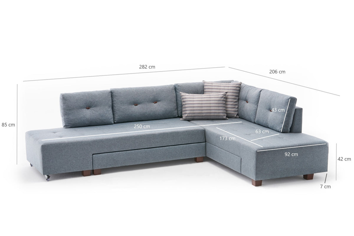 Manama Corner Sofa Bed Right Bettsofa - Helles Blau in Helles Blau präsentiert im Onlineshop von KAQTU Design AG. Bettsofa rechts ist von Atelier Del Sofa