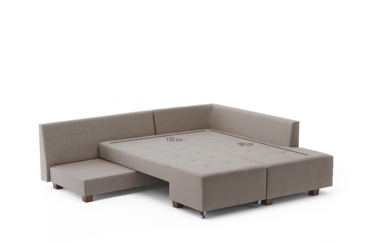 Erleben Sie das vielseitige Manama Ecksofa-Bett in Sahne von Atelier Del Sofa – der perfekte Mix aus modernem Design, Komfort und praktischer Nutzung für Ihr Zuhause!