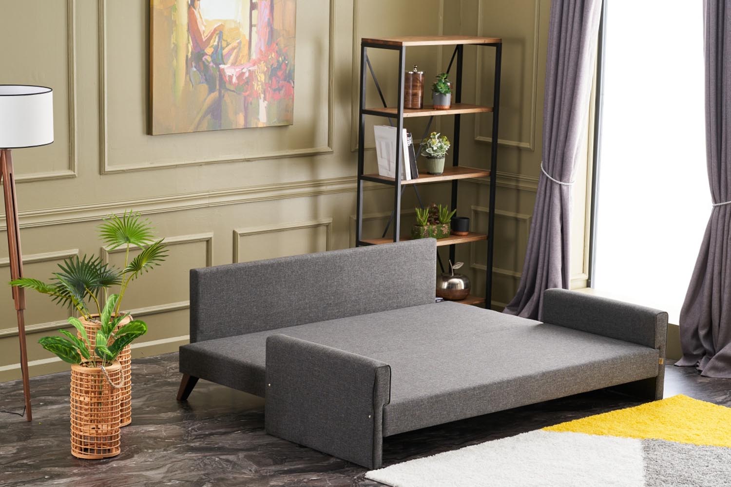 Entdecken Sie das Bella Sofa Bed in stilvollem Anthrazit – ein elegantes 3-Sitzer Schlafsofa, das Komfort und modernes Design vereint.