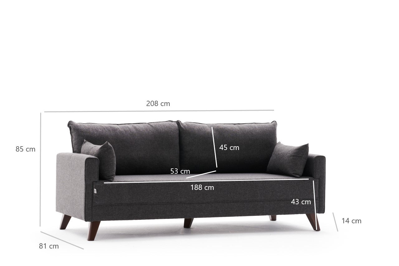 Entdecken Sie das Bella Sofa Bed in stilvollem Anthrazit – ein elegantes 3-Sitzer Schlafsofa, das Komfort und modernes Design vereint.