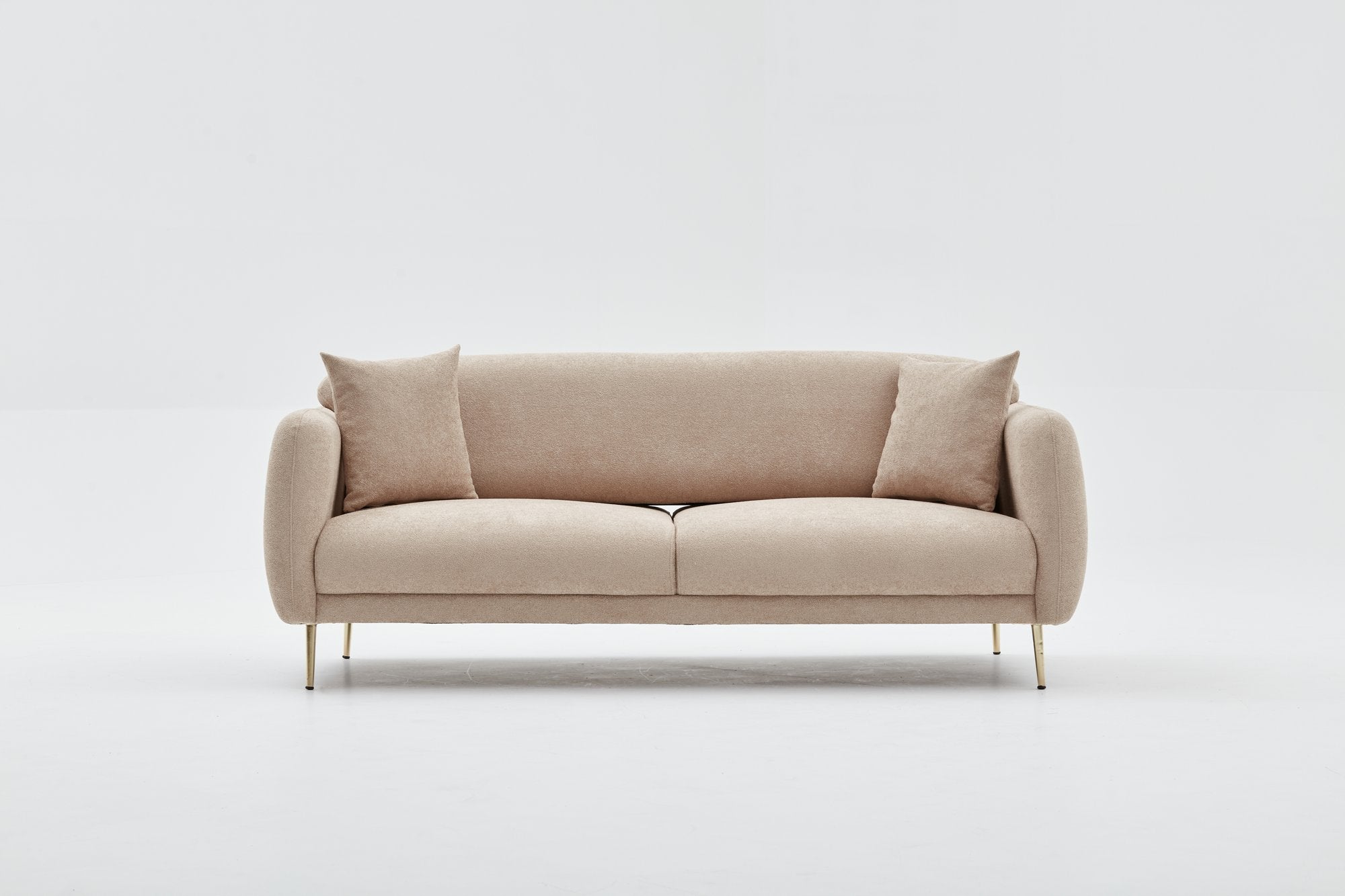 Entdecken Sie das stilvolle Simena - Beige Bettsofa von Atelier Del Sofa, das mit hochwertigem Buchenholz, weichem Polyester und modernem Design begeistert.