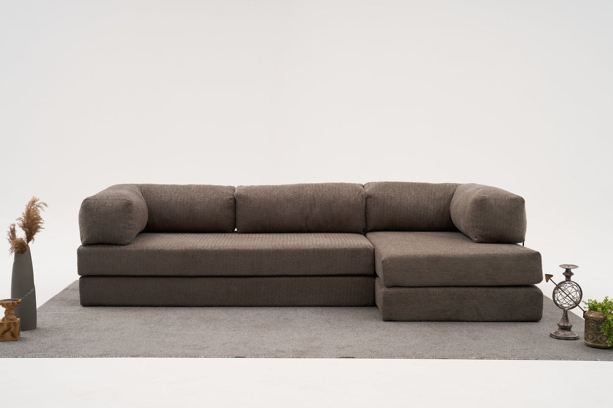 Comfort Ecksofa von Atelier Del Sofa in Grau, Ecksofa mit Chenille-Bezug, Masse 290x95x75 cm, Weichschaum-Sitzfläche, Türkei produziert.