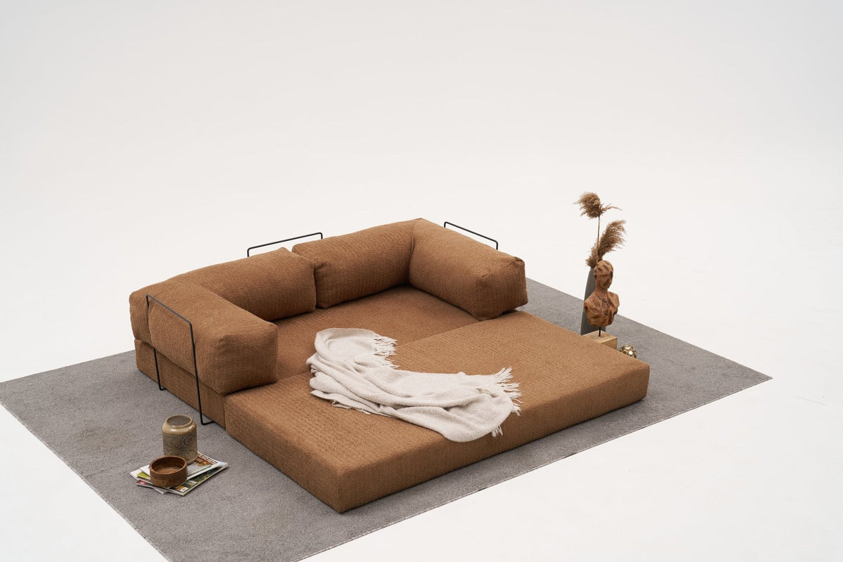 Comfort Ecksofa in Braun mit Chenille-Bezug, Eckform, erkennbare Polsterung und Sitzfläche, Produktfoto von Atelier Del Sofa.
