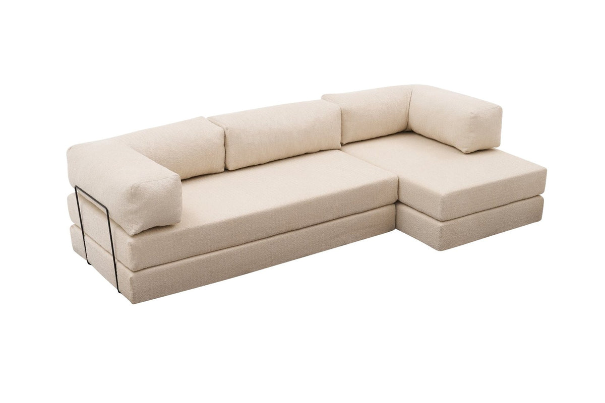 Comfort Ecksofa von Atelier Del Sofa in Creme, Bezug aus 100% Chenille, Eckform mit ausklappbarer Liegefläche, Grösse 290 x 95 x 75 cm