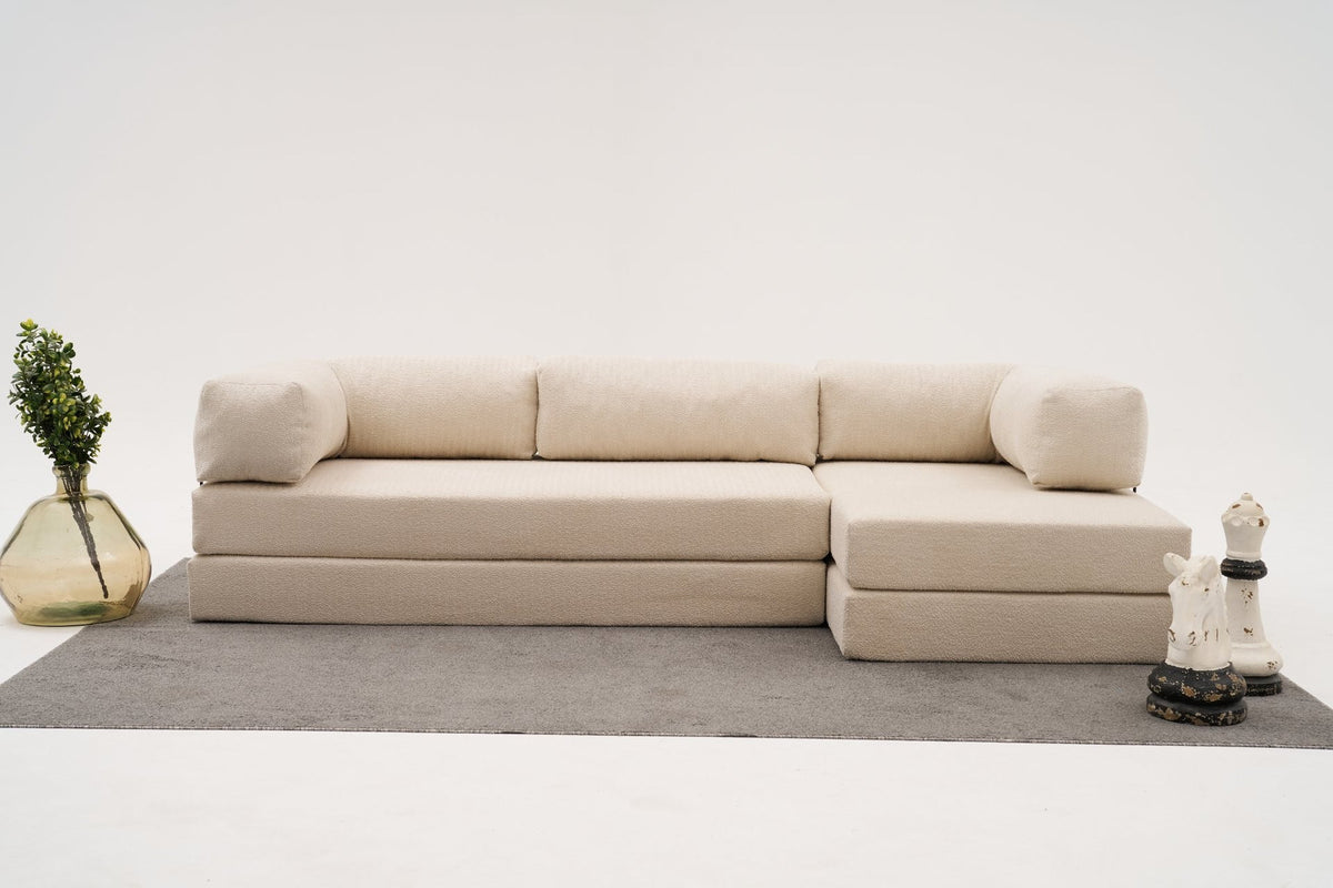 Comfort Ecksofa von Atelier Del Sofa in Creme, Bezug aus 100% Chenille, Eckform mit ausklappbarer Liegefläche, Grösse 290 x 95 x 75 cm