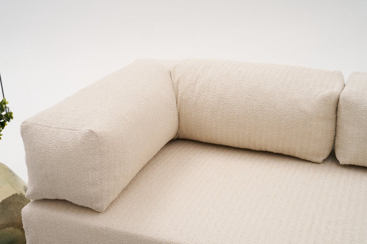 Comfort Mini-Ecksofa von Atelier Del Sofa in Creme, Bezug aus 100% Chenille, kompaktes Ecksofa mit ausziehbarer Liegefläche, Masse 190 x 95 x 75 cm