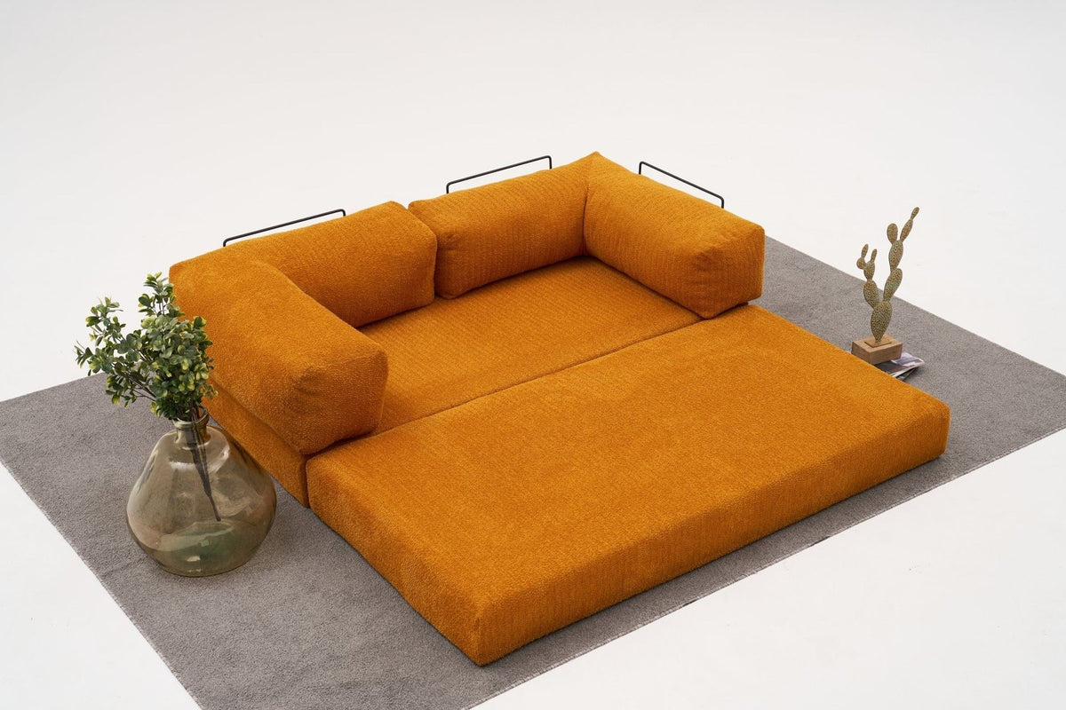 Comfort Mini-Ecksofa von Atelier Del Sofa in Orange, Ecksofa mit Chenille-Bezug, kompakte Form, Sitzfläche und Rückenlehne sichtbar