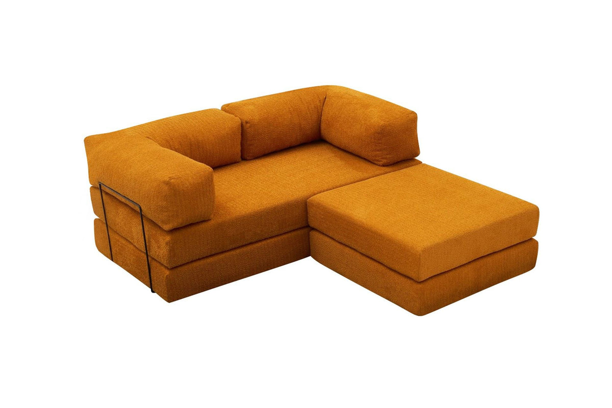 Comfort Mini-Ecksofa von Atelier Del Sofa in Orange, Ecksofa mit Chenille-Bezug, kompakte Form, Sitzfläche und Rückenlehne sichtbar