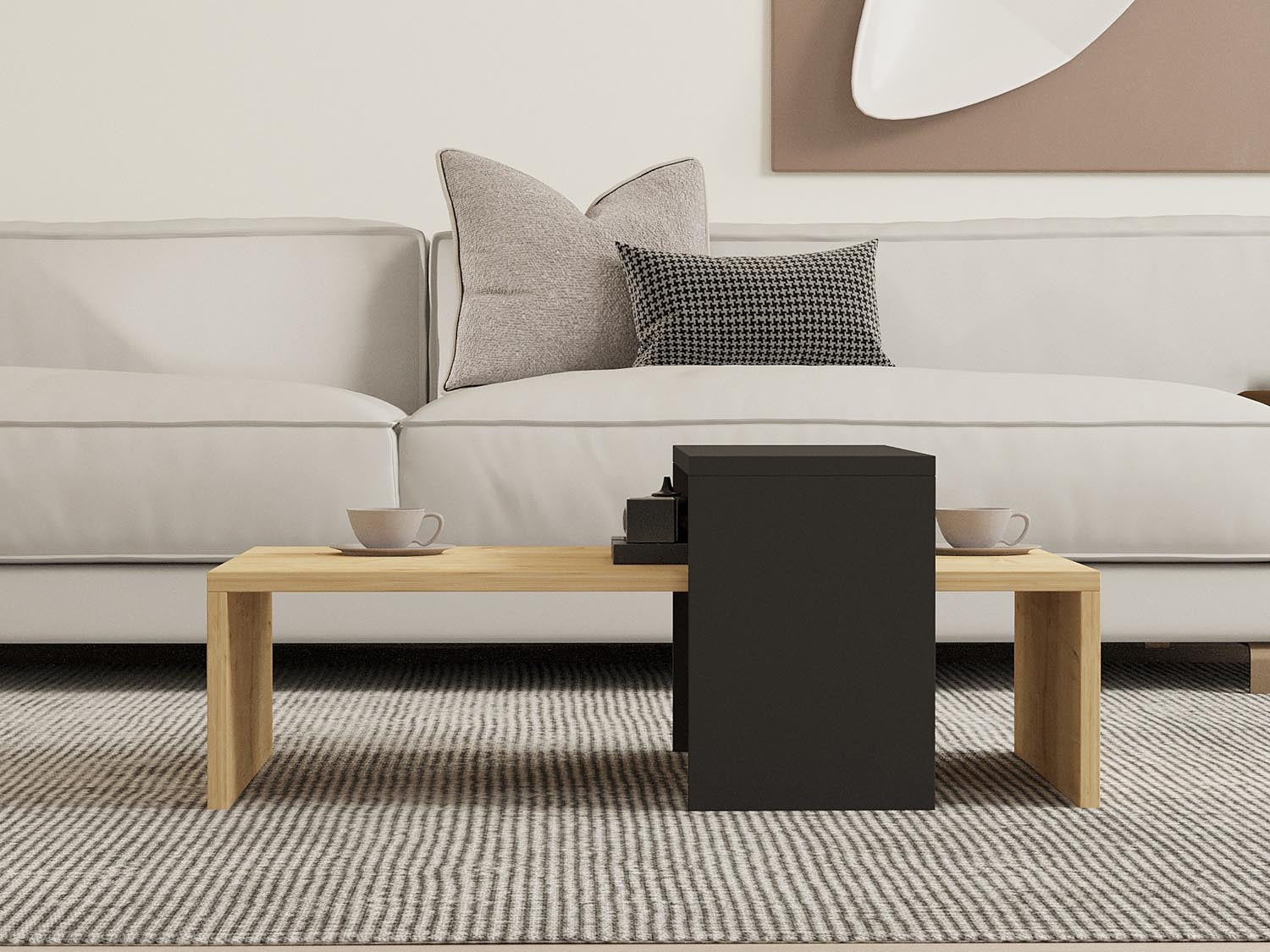 Erleben Sie den Glow Sofatisch in Saphir Anthrazit von Hanah Home – ein skandinavisches Design, das Stil und praktische Funktionalität vereint.