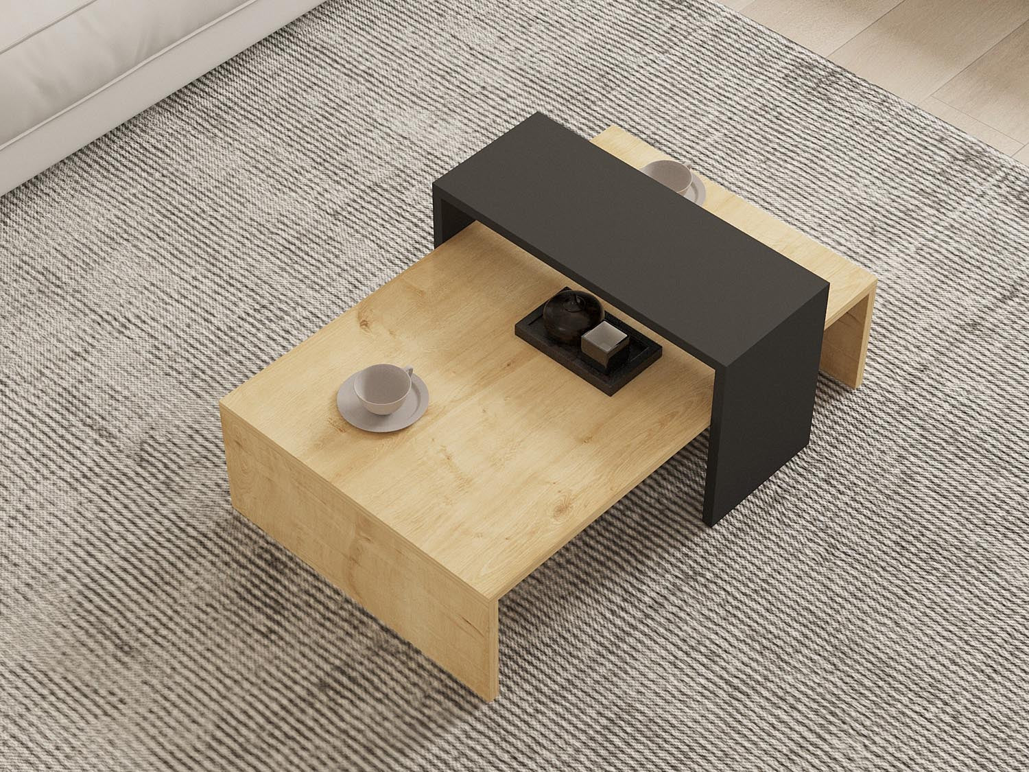 Entdecken Sie den Glow Sofatisch in Saphir Anthrazit von Hanah Home – ein eleganter, skandinavischer Beistelltisch, der Stil und Funktionalität perfekt kombiniert.