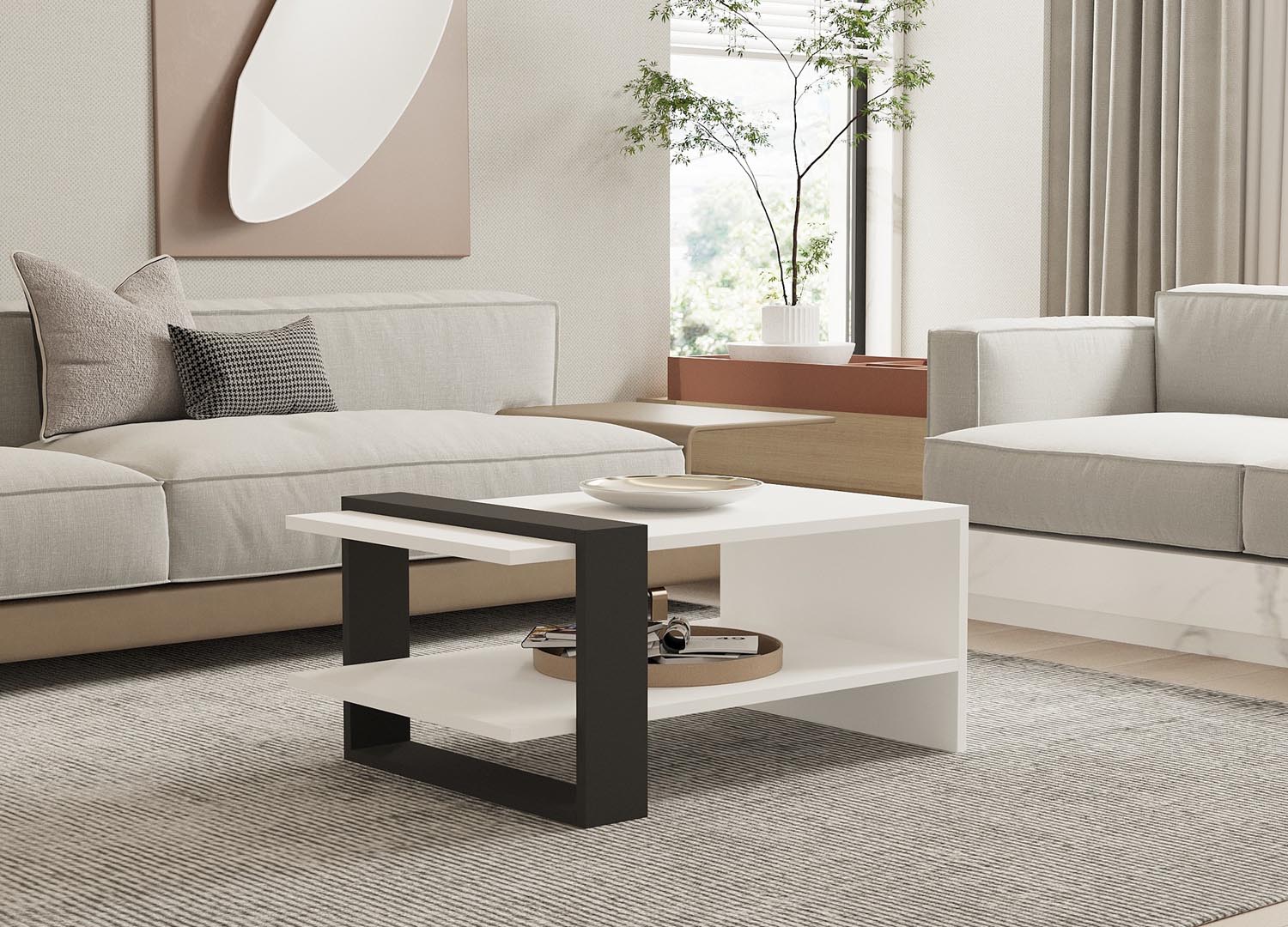 Entdecken Sie den Funda Sofatisch in Anthrazit und Weiß von Hanah Home – stilvoll, funktional und ideal für Ihr modernes Zuhause.