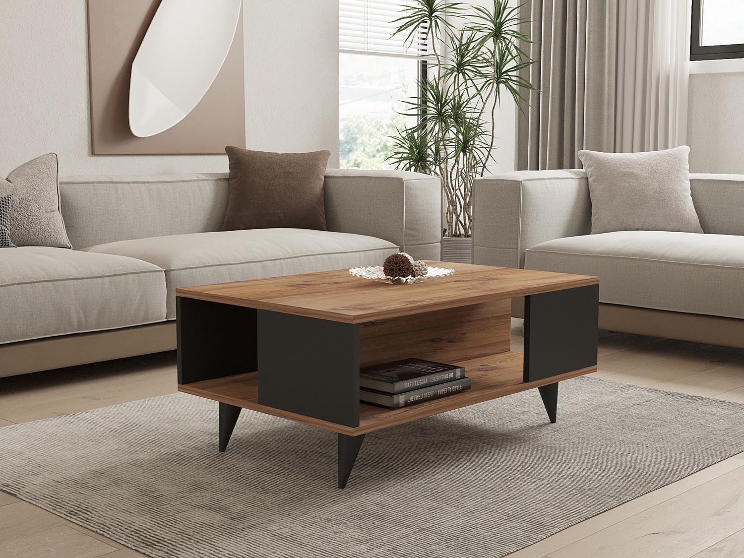 Eleganter Yuka Sofatisch in Walnuss Schwarz von Hanah Home. Vielseitig, modern und perfekt für stilvolle Wohnräume. Entdecken Sie jetzt!