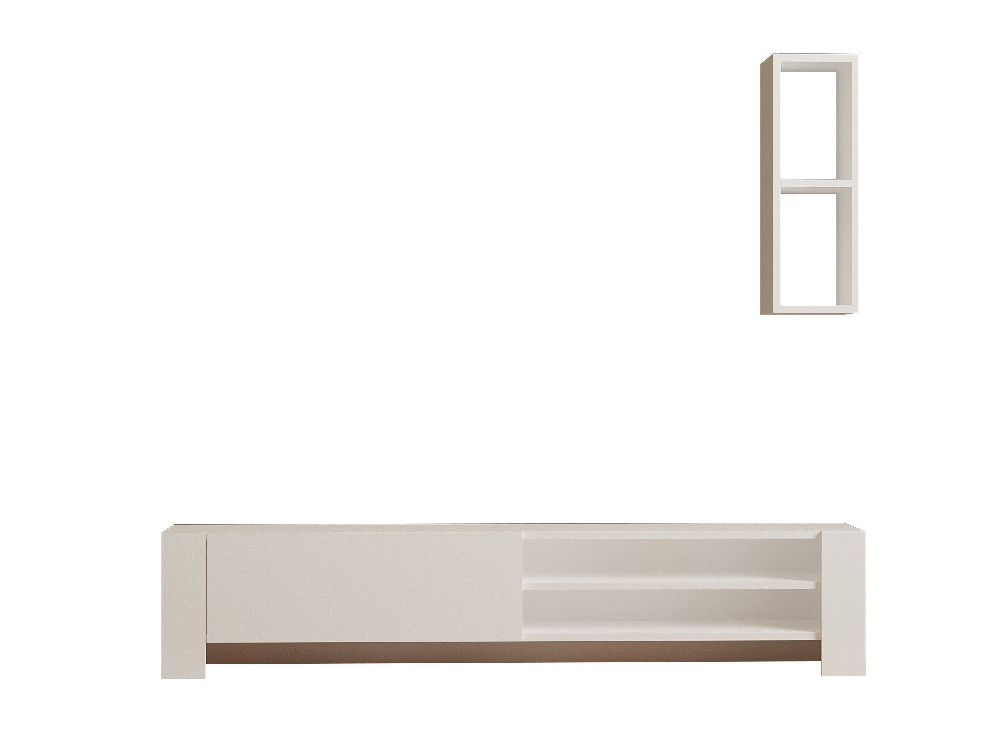 Verleihen Sie Ihrem Wohnraum mit dem Naz TV-Möbel von Hanah Home in strahlendem Weiß einen modernen skandinavischen Touch und optimalen Stauraum.