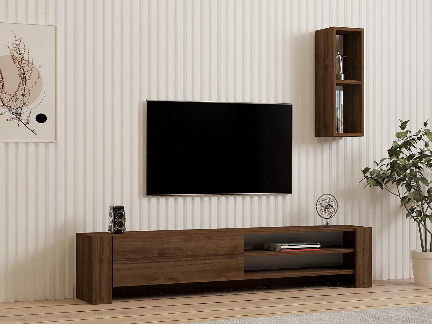 Entdecken Sie das Naz TV-Möbel in Walnuss von Hanah Home – skandinavisches Design, das Eleganz und Funktionalität vereint. Ideal für Ihr Wohnzimmer!