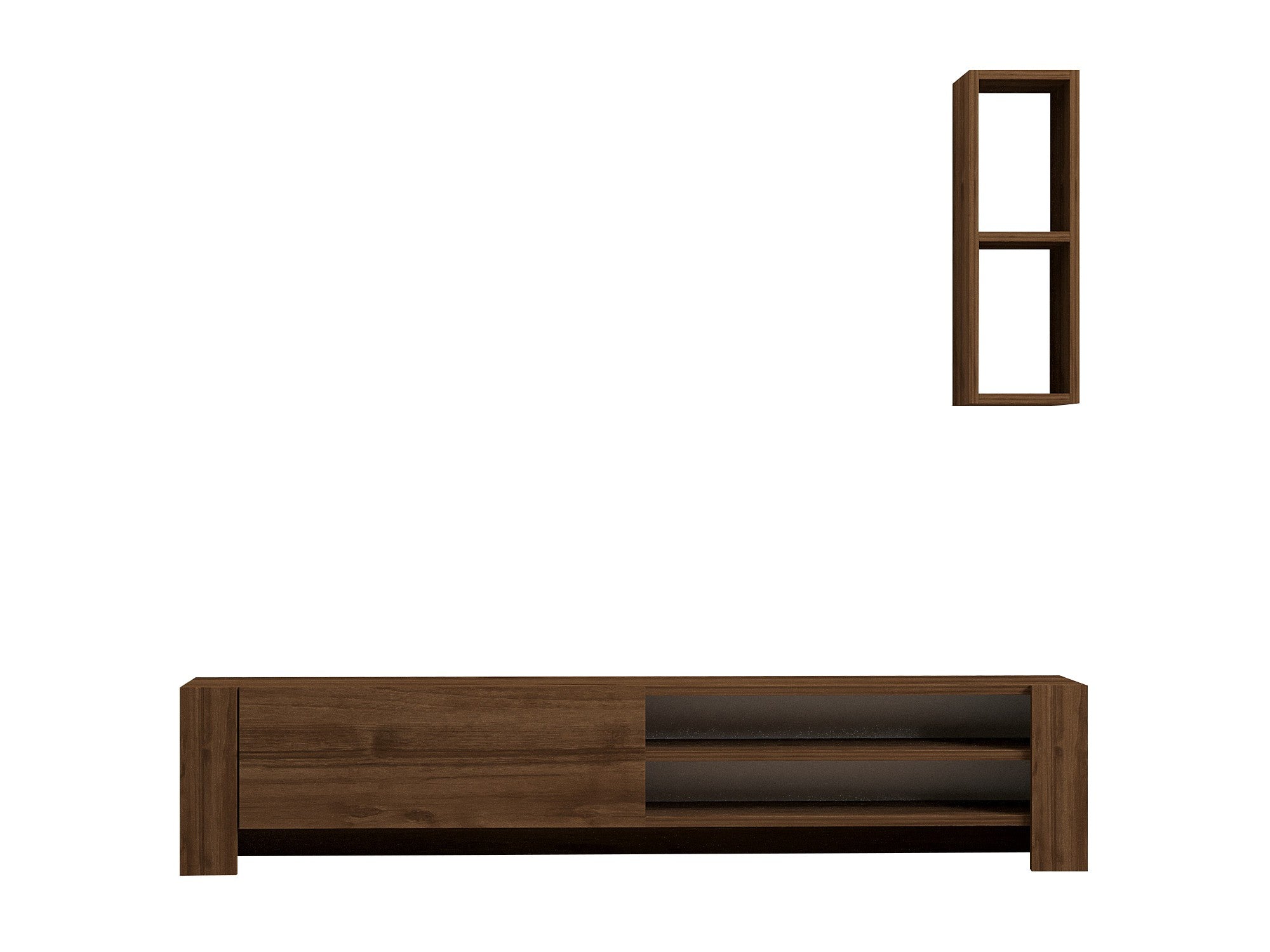 Verleihen Sie Ihrem Wohnraum mit dem Naz TV-Möbel von Hanah Home in Walnuss einen modernen skandinavischen Akzent – stilvoll, robust und praktisch.